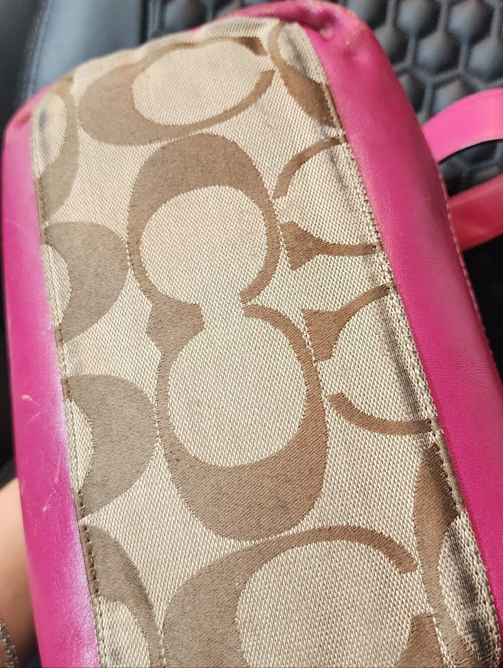 Coach Signature Canvas Shoulder Bag in Brown and Pink